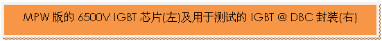 文本框: MPW版的6500V IGBT芯片(左)及用于測試的IGBT @ DBC封裝(右)